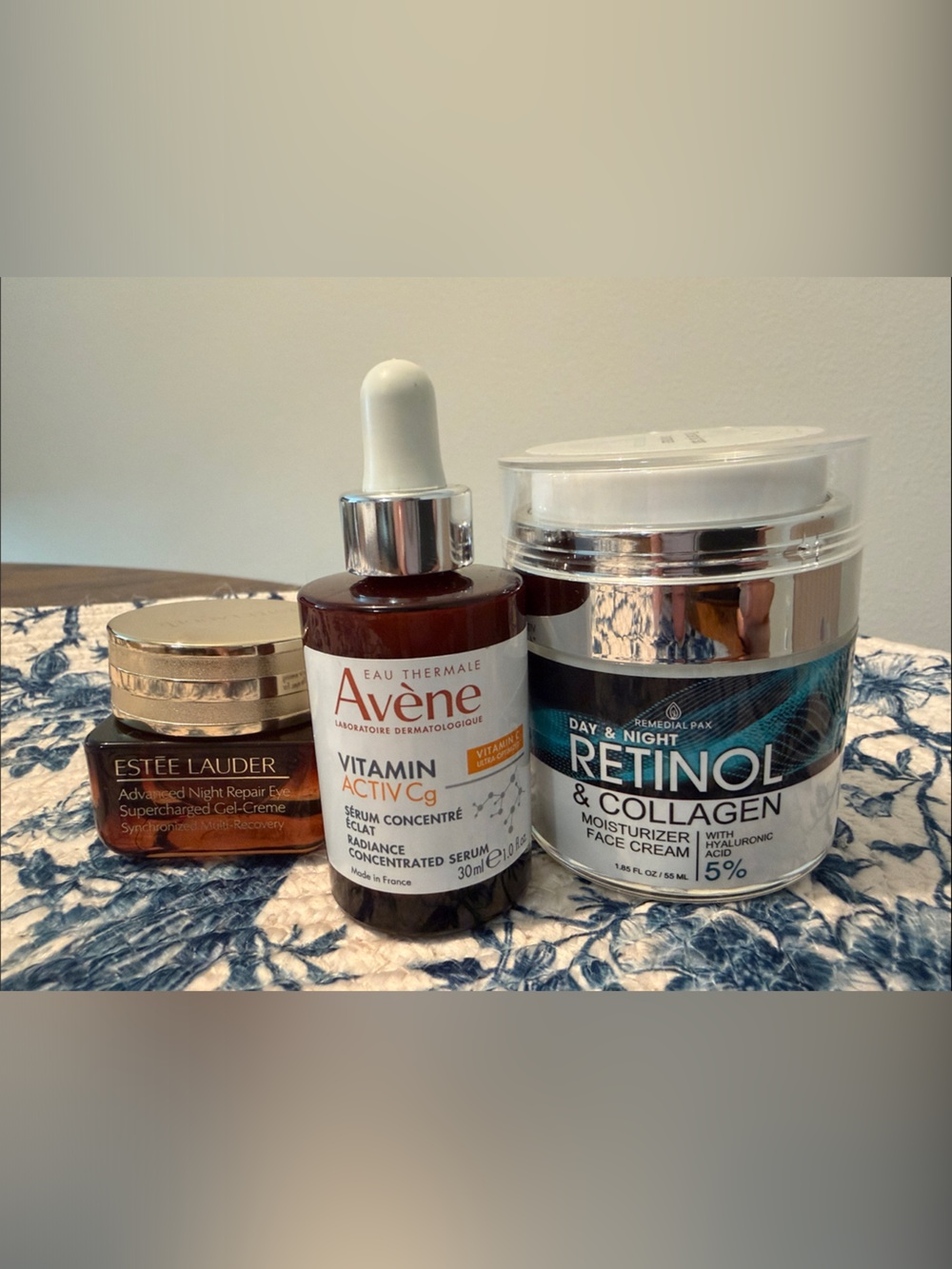 Estée Lauder repair cream + Avene Vitamin C Serum+ Retinol and Collagen cream